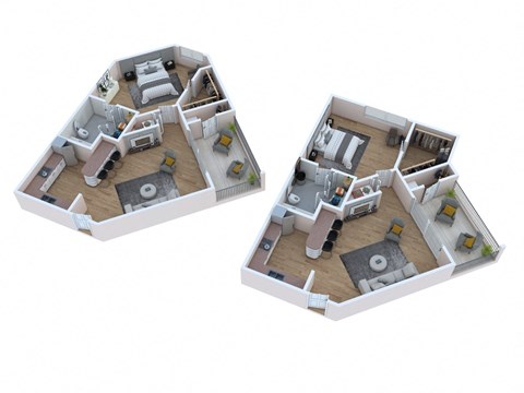 a floor plan of a bedroom and a living room